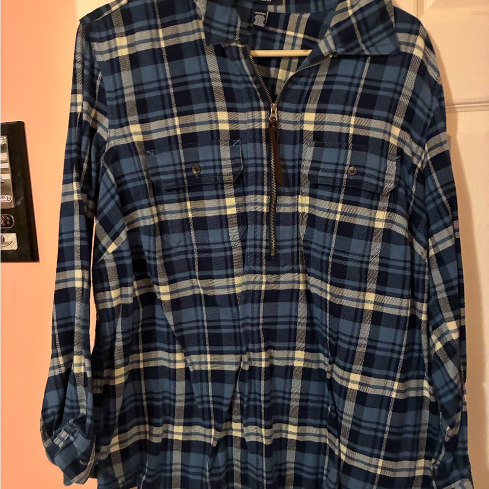 Chaps Women’s Navy Blue and White Plaid Shirt